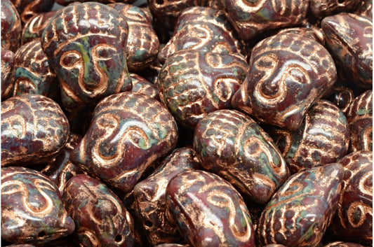 Buddha Head Beads, Opaque Red Travertin Copper Lined (93210-86800-54318), Glass, Czech Republic