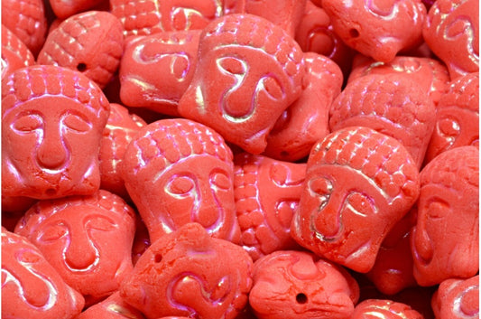 Buddha Head Beads, Red Ab Full (2X Side) Matte (93400-28703-84100), Glass, Czech Republic