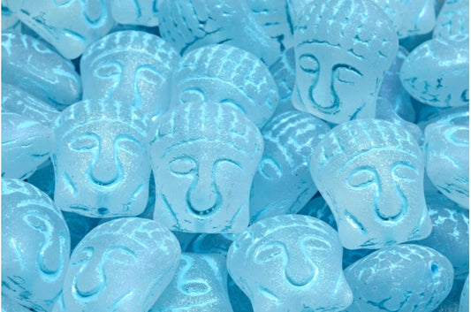 Buddha Head Beads, Crystal Matte Ab Full (2X Side) Light Blue Lined (00030-84100-28703-54308), Glass, Czech Republic