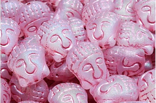 Buddha-Kopfperlen, Crystal Matte Ab Full (2X Side) Pink Lined (00030-84100-28703-54321), Glas, Tschechische Republik