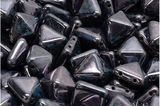 Pyramid Stud Beads Black Stain With Luster Blue (23980-65431), Glass, Czech Republic
