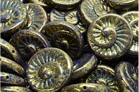 Fossil Shell Beads, Opaque Blue Terracotta Violet (33400-15496), Glass, Czech Republic