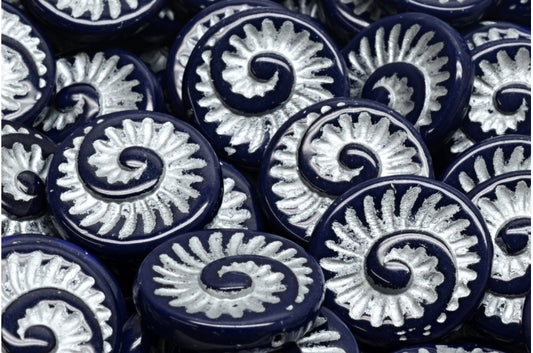 Fossil Shell Beads, Opaque Blue Silver Lined (33400-54301), Glass, Czech Republic