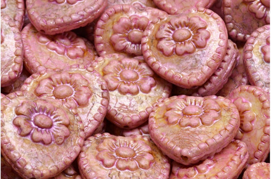 バラ付きハートビーズ、ホワイトピンクベージュ光沢スポット（02010-65323）、ガラス、チェコ共和国