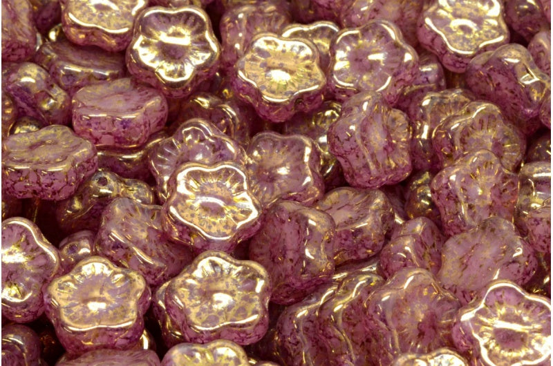Sunset Flower Beads, R0731 Terracotta Violet (R0731-15496), Glass, Czech Republic