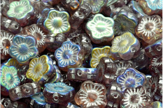 Sunset Flower Beads, R0021 Ab Silver Lined (R0021-28701-54301), Glass, Czech Republic