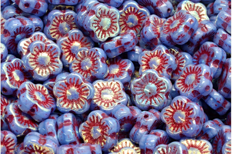 Sunset Flower Beads, R2332 Ab Full (2X Side) Red Lined (R2332-28703-54314), Glass, Czech Republic