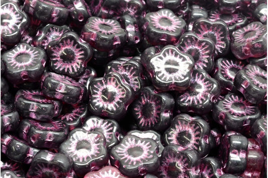 Sunset Flower Beads, R0239 Pink Lined (R0239-54321), Glass, Czech Republic
