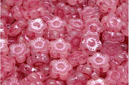 Sunset Flower Beads, R0731 Pink Lined (R0731-54321), Glass, Czech Republic
