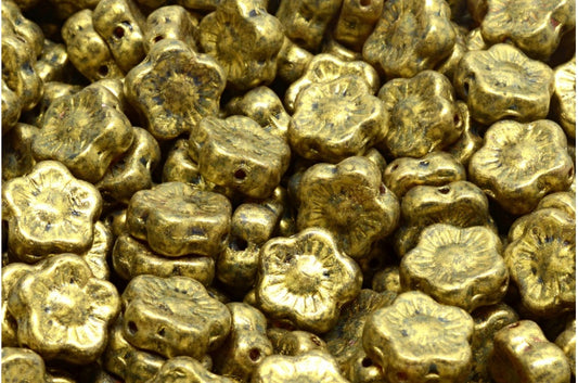 Sunset Flower Beads, R0239 Gold Luster Spotted (R0239-65322), Glass, Czech Republic