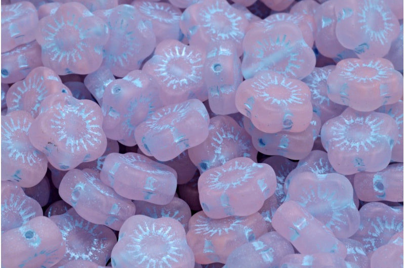 Sunset Flower Beads, R0731 Matte Light Blue Lined (R0731-84100-54308), Glass, Czech Republic