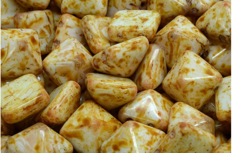 Pyramid Stud Beads, White Travertin (02010-86800), Glass, Czech Republic