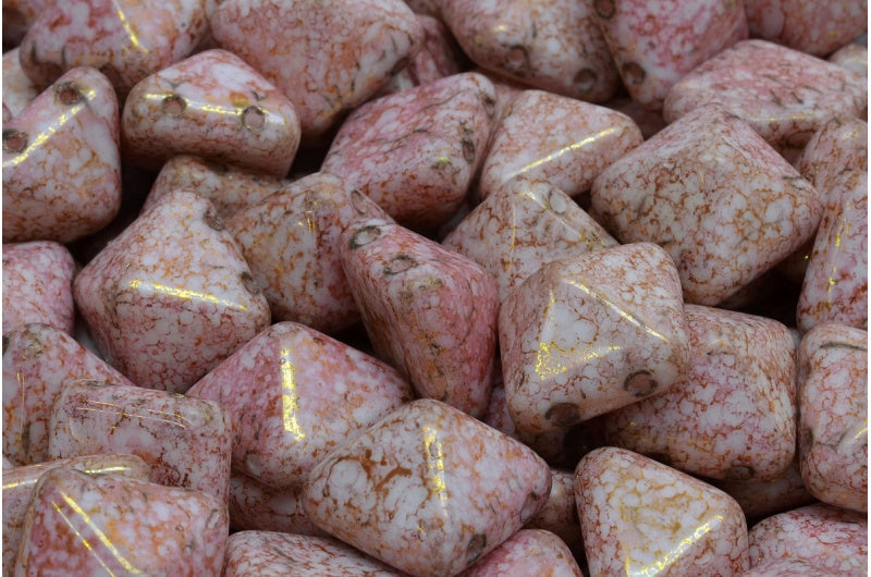 Pyramid Stud Beads, White Terracotta Red (02010-15495), Glass, Czech Republic