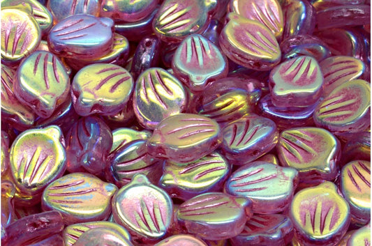 牡丹花瓣珠，水晶 Ab 全（2X 面）粉色内衬 (00030-28703-54321)，玻璃，捷克共和国