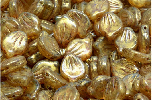 牡丹花瓣珠，水晶金色光泽斑点 (00030-65322)，玻璃，捷克共和国