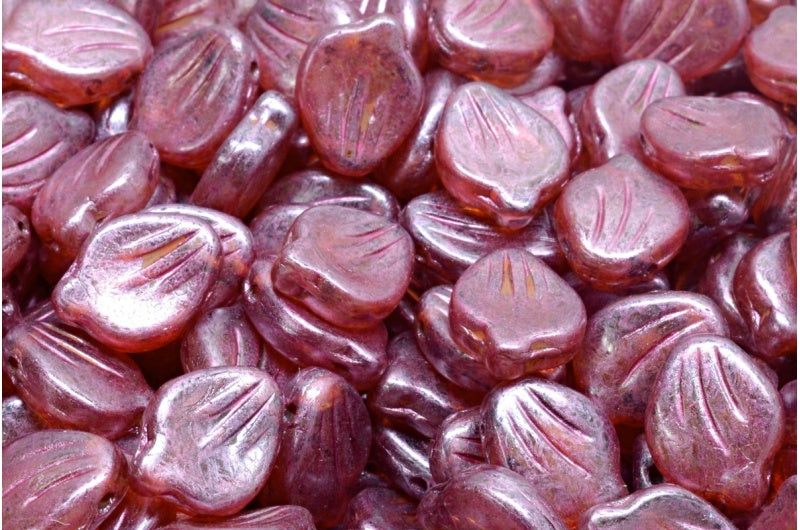 牡丹花瓣珠，水晶玫瑰光泽斑点 (00030-65327)，玻璃，捷克共和国