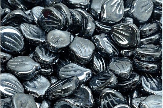 Peony Petal Beads, Black Hematite (23980-14400), Glass, Czech Republic