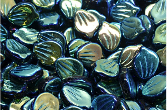 Peony Petal Beads, Black Ab Full (2X Side) (23980-28703), Glass, Czech Republic