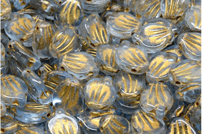 Peony Petal Beads, R0032 Gold Lined (R0032-54302), Glass, Czech Republic