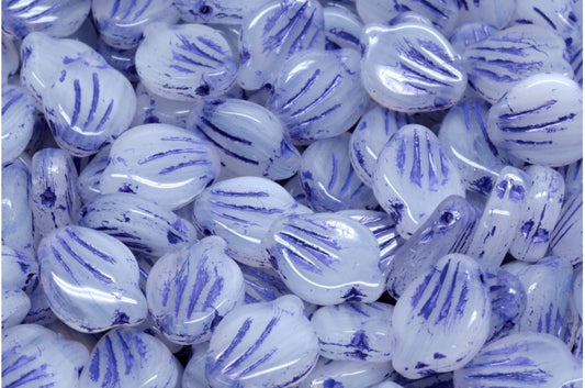Pfingstrosenblütenperlen, weiß blau gefüttert (R0201-54325), Glas, Tschechische Republik