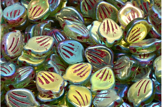 牡丹花瓣珠，R0505 Ab 全（2X 面）红线 (R0505-28703-54310)，玻璃，捷克共和国