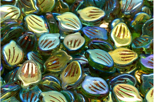 Pfingstrosenblütenperlen, R0505 Ab Full (2X Seite) Bronze gefüttert (R0505-28703-54317), Glas, Tschechische Republik