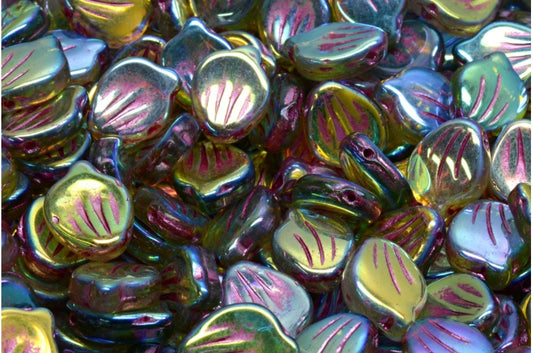 Peony Petal Beads, R0505 Ab Full (2X Side) Pink Lined (R0505-28703-54321), Glass, Czech Republic