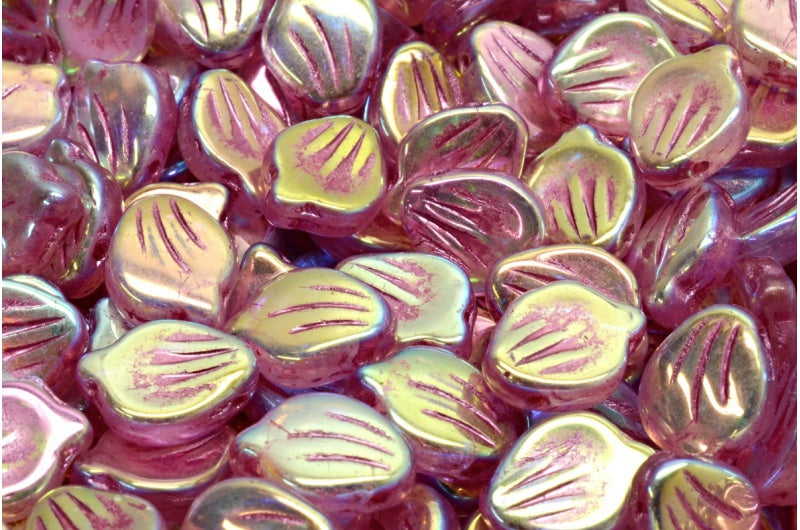 牡丹花瓣珠，R0711 Ab 全（2X 面）粉色内衬 (R0711-28703-54321)，玻璃，捷克共和国