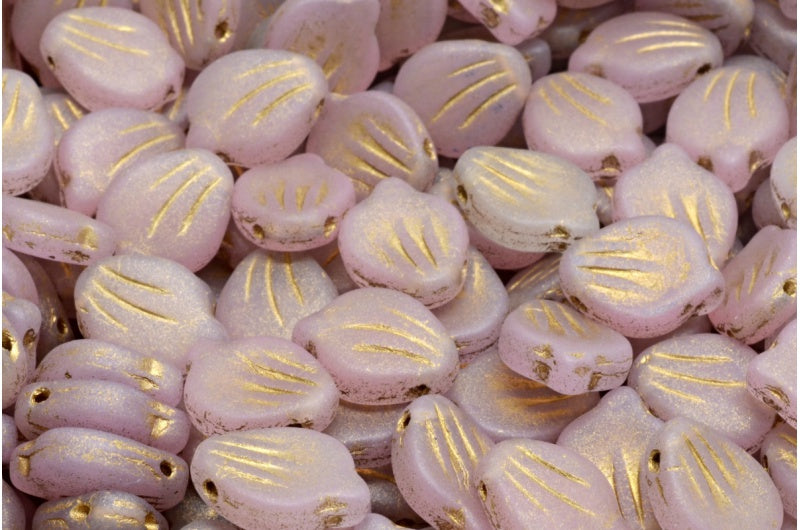 Peony Petal Beads, R0711 Matte Gold Lined (R0711-84100-54302), Glass, Czech Republic