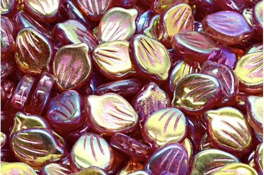 牡丹花瓣珠，R0908 Ab 全（2X 面）粉色内衬 (R0908-28703-54321)，玻璃，捷克共和国
