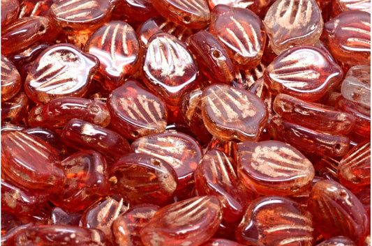 Pfingstrosenblütenperlen, R0908 mit Kupfer ausgekleidet (R0908-54318), Glas, Tschechische Republik