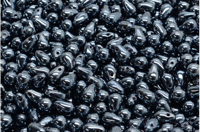 Drop Beads, Black Hematite (23980-14400), Glass, Czech Republic