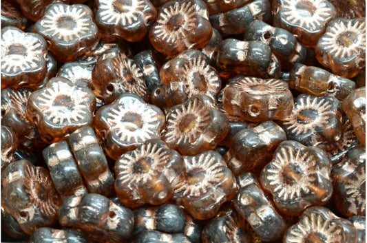 Sunset Flower Beads, R0021 Travertin Copper Lined (R0021-86800-54324), Glass, Czech Republic