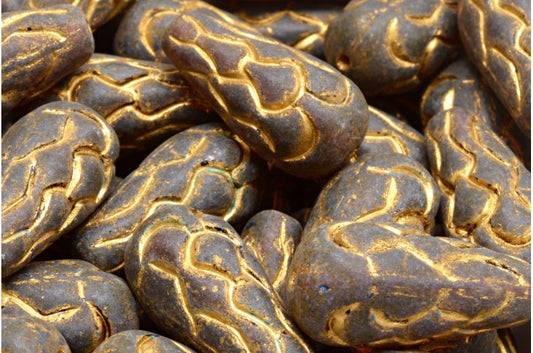 Tannenzapfenperlen, transparentes braunes Travertin-Gold gefüttert (10260-86800-54302), Glas, Tschechische Republik