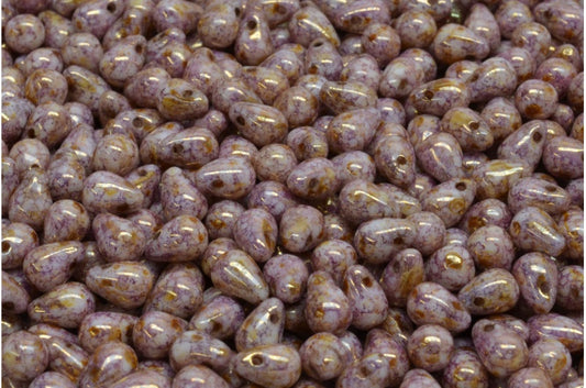 ドロップビーズ、ホワイトセネガルバイオレット（02010-15695）、ガラス、チェコ共和国