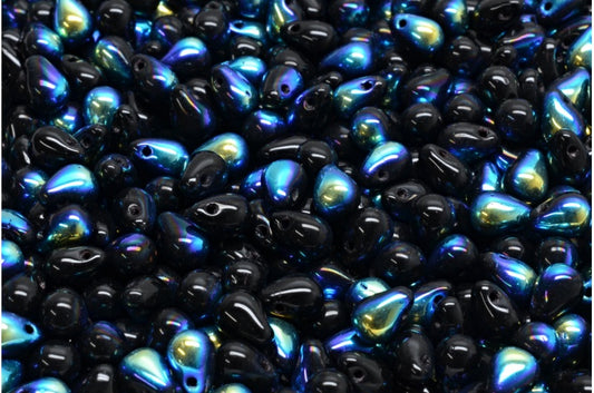 Drop Beads, Black Ab (23980-28701), Glass, Czech Republic