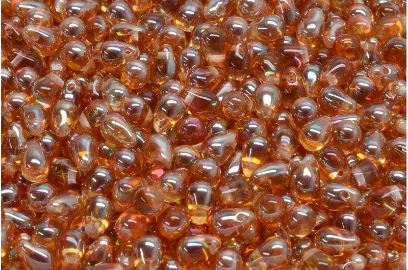 Drop Beads, Crystal Apricot Coatings (00030-29121), Glass, Czech Republic