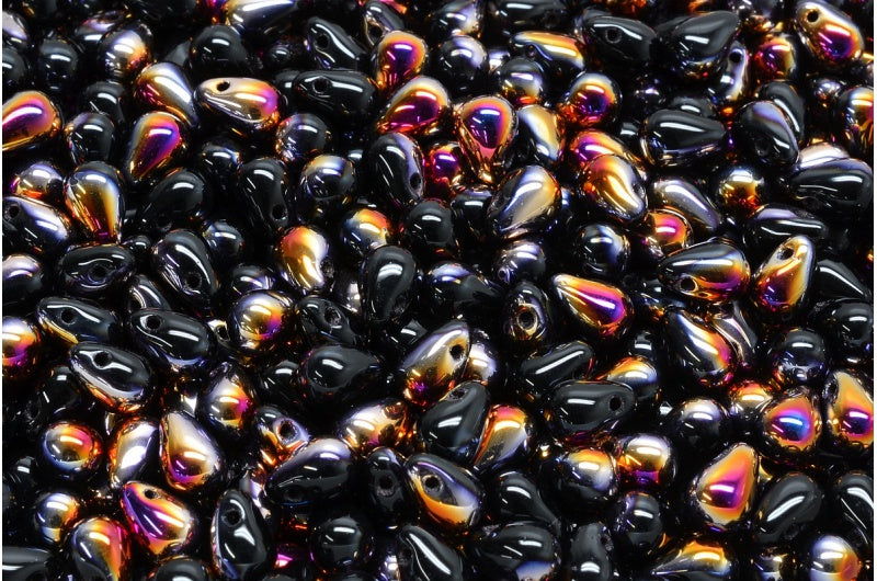 Drop Beads, Black Sliperit (23980-29501), Glass, Czech Republic