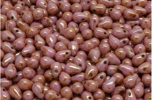 ドロップビーズ、ホワイトステイン、ラスターレッド（02010-65491）、ガラス、チェコ共和国