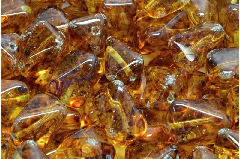 隕石長方形ビーズ、クリスタルトラバーチンライトブルーライン（00030-86800-54308）、ガラス、チェコ共和国