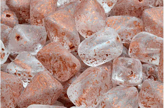 陨石矩形珠，水晶蚀刻铜内衬 (00030-etch-54319)，玻璃，捷克共和国