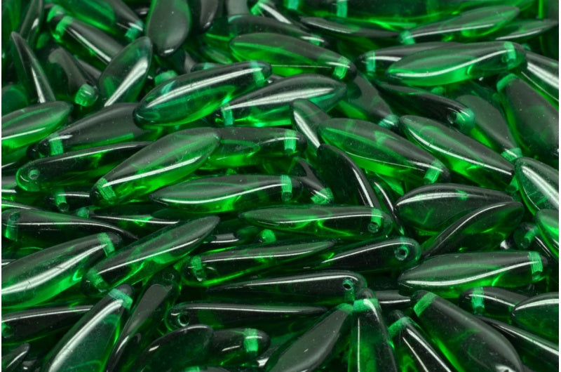 Dagger Beads, Transparent Green (50140), Glass, Czech Republic