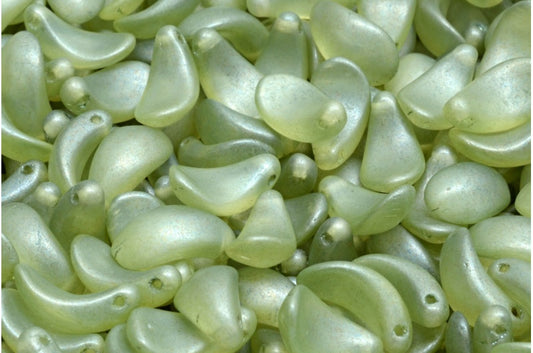 Curved Petal Beads, Crystal Matte Luster Green Full Coated (00030-84100-14457), Glass, Czech Republic