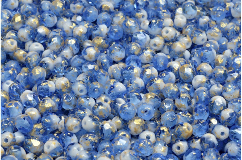 ファセット加工ビーズ ラウンド、チョークホワイトコバルト 94001 (03000-30050-94001)、ボヘミアクリスタルガラス、チェコ共和国