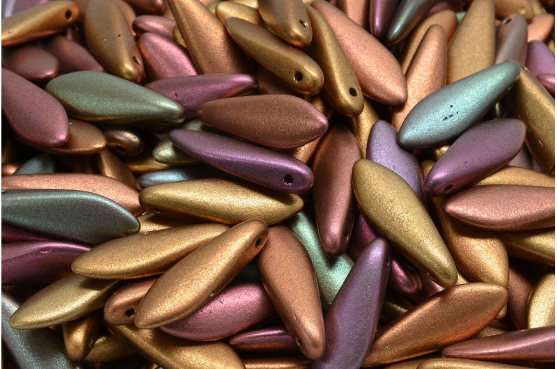 Dagger Beads, Crystal Violet Rainbow Metallic Iris (00030-01640), Glass, Czech Republic