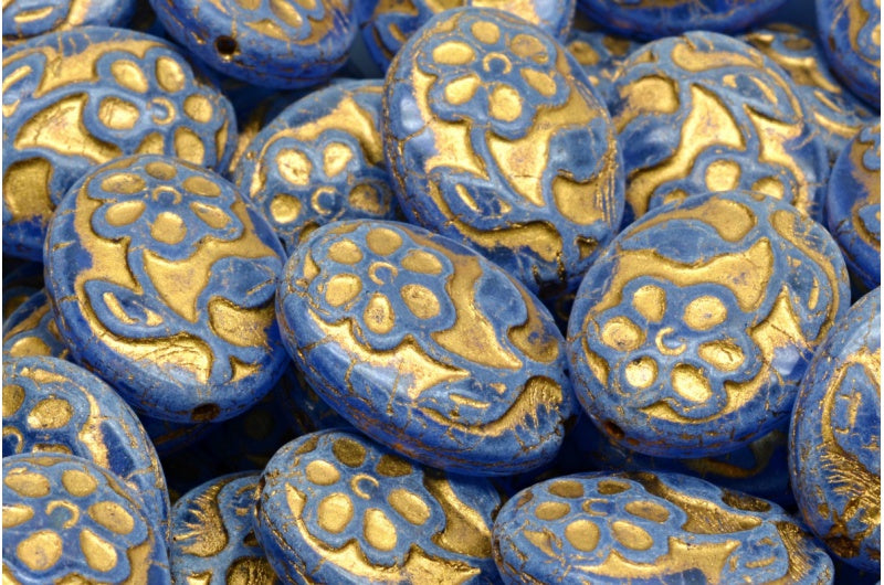 椭圆形花珠，钴金内衬 (30050-54302)，玻璃，捷克共和国