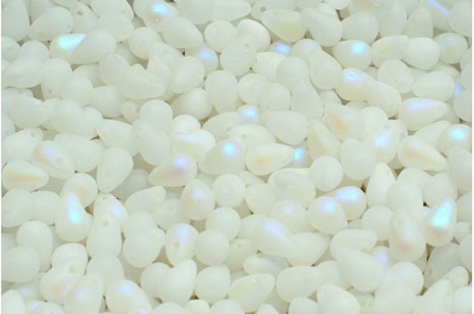 ドロップビーズ、ホワイトマットAB（02010-84100-28701）、ガラス、チェコ共和国