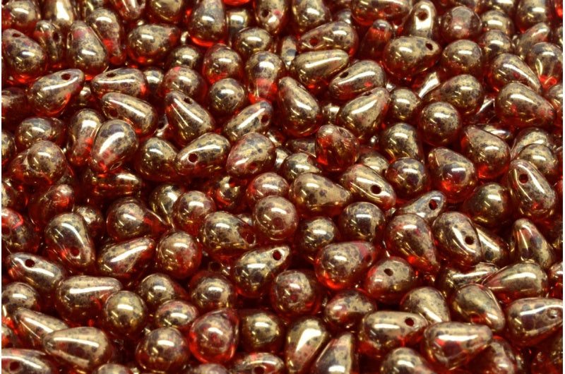Drop Beads, Ruby Red Terracotta Violet (90080-15496), Glass, Czech Republic