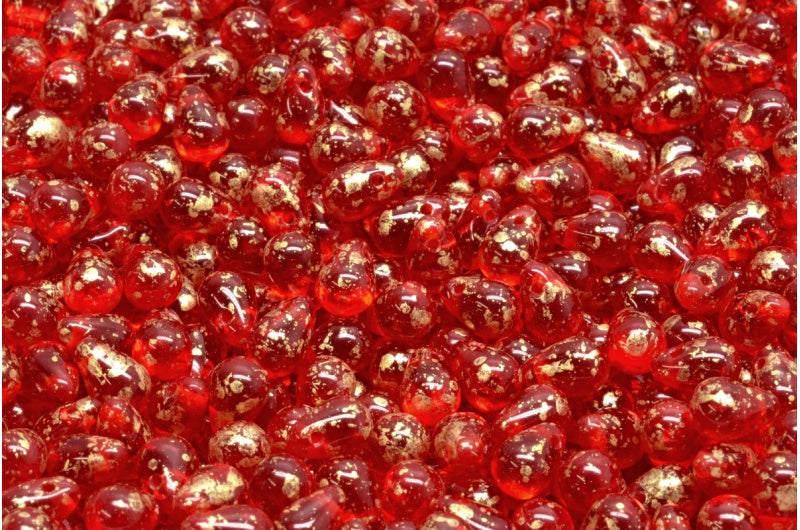 滴珠，红宝石红金色飞溅 (90080-94401)，玻璃，捷克共和国