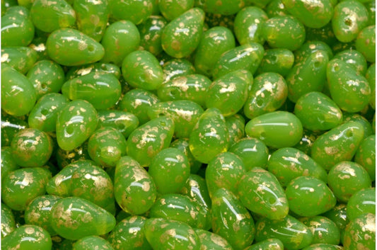 Drop Beads, Opal Green Gold Splash (51010-94401), Glass, Czech Republic